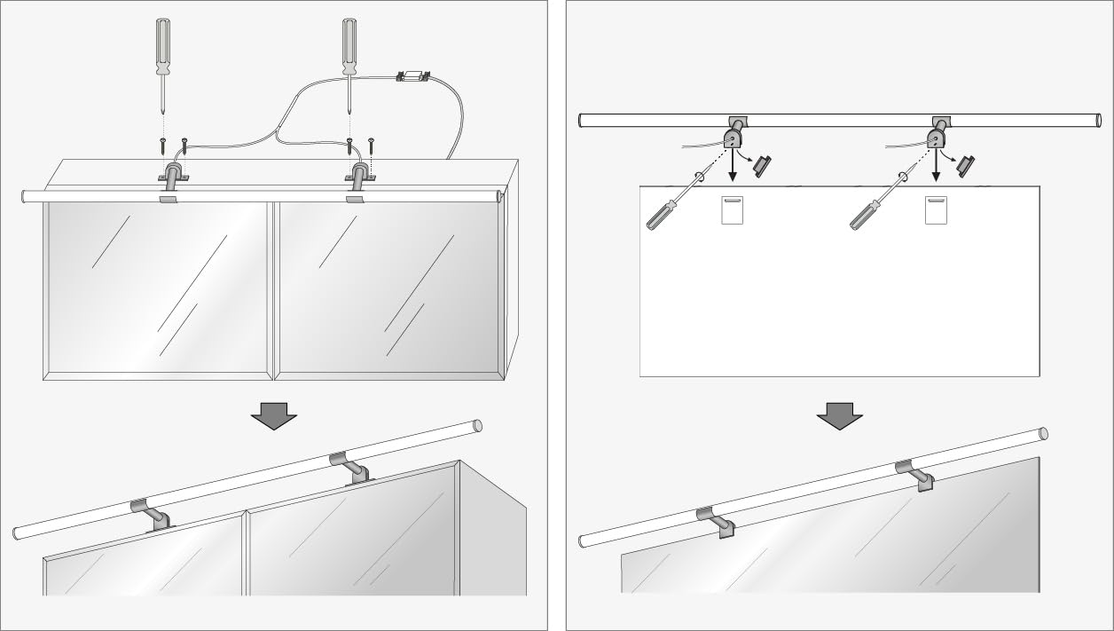 SEBSON Spiegelleuchte Bad 120cm auf Schrank, Klemmleuchte - neutralweiß | LED Spiegellampe auf Schrank & am Spiegel geklemmt - 4000K 12W 1550lm, Badezimmer IP44, rundum 360°, 1200x117x50mm
