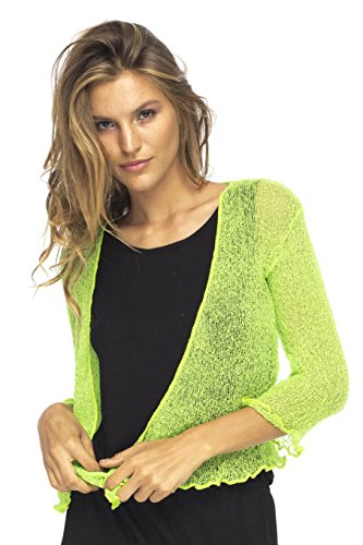Back From Bali Womens Lightweight Knit Cardigan Shrug Lite Sheer Lime Green