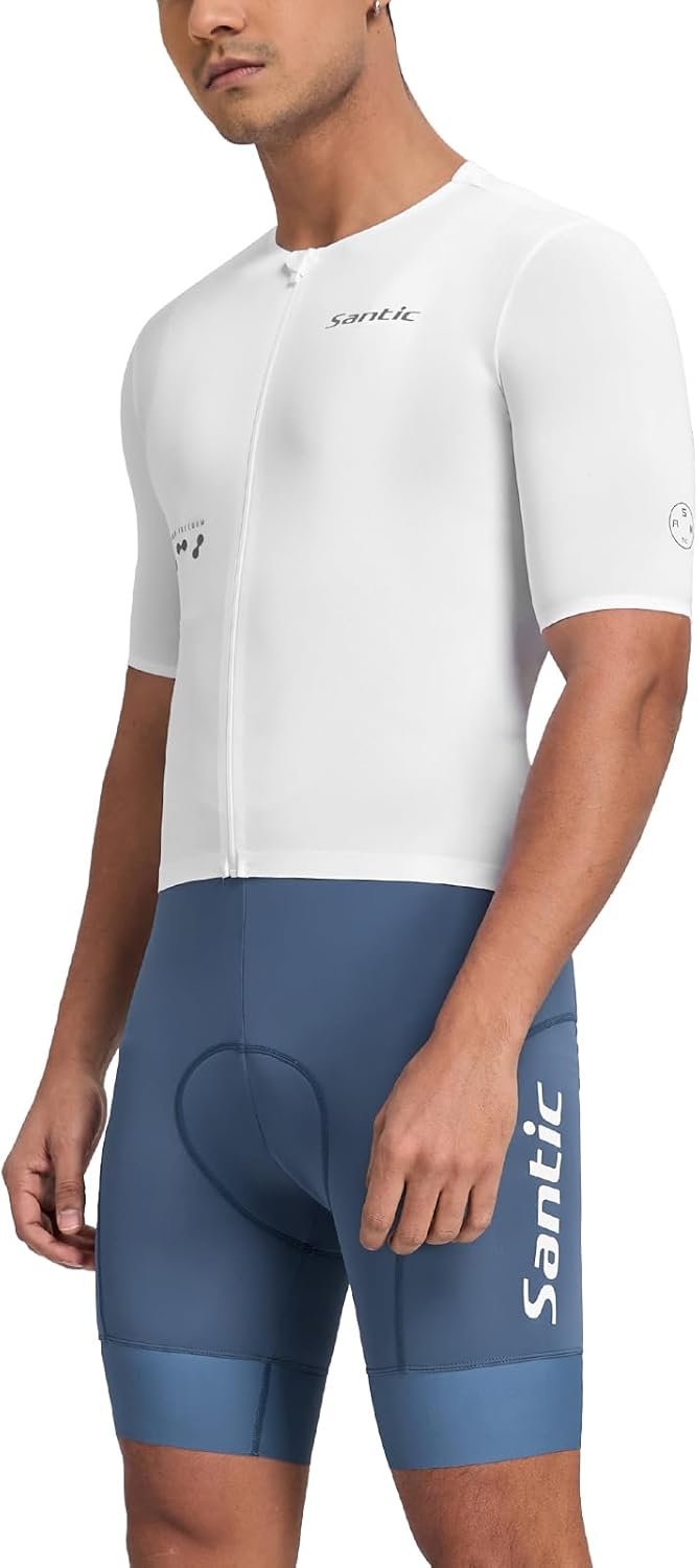 Santic Men's Cycling Jersey Short Sleeve Tops Bicycle Bike Shirt Full Zipper UPF 50+ Bicycle Jersey with Pockets - Image 2