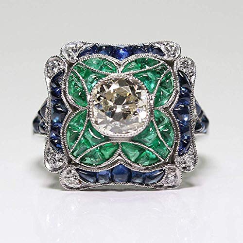Wenbin Fashion Lady 925 Sterling Silver Vintage Emerald Ring Sapphire Inlay White Topaz Ring Emerald Cut Cubic Zirconia Wedding Ring Size 6-10 (US Code 6) Wenbin Fashion Lady 925 Sterling Silver Vintage Emerald Ring Sapphire Inlay White Topaz Ring Emerald Cut Cubic Zirconia Wedding Ring Size 6-10 (US Code 6)