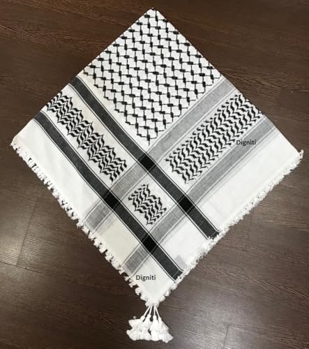 Classic white black arfat shemagh men cotton head scarf ghutra arabian arafat scarf army miltary scarf Large size 48 x 48 inch palestine scarf for men and women