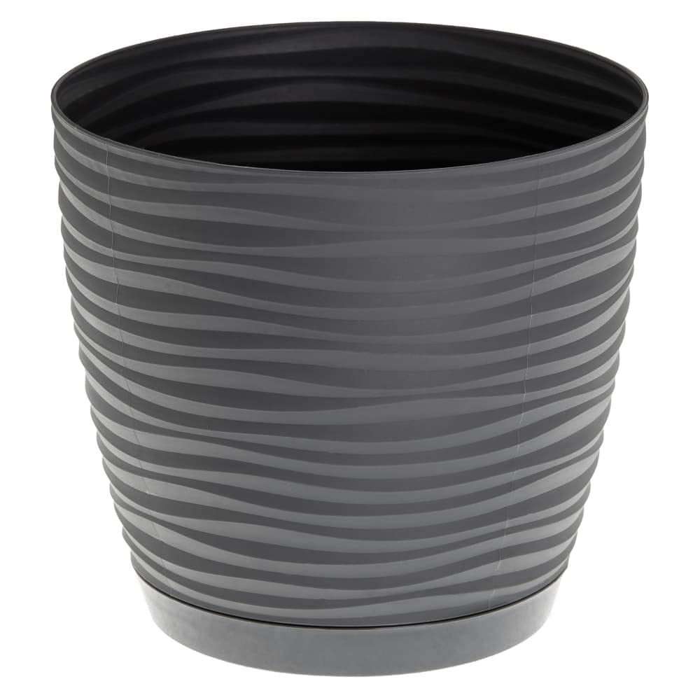 KORAD 3D Sahara Plant Pots with Matching Saucers. Decorative Planters with Drainage Holes for Indoor and Outdoor. Available in 7 Sizes and 8 Colours- (H 5.5 in(14 cm)- D 5.9 in(15 cm), Dark Grey) โ image 1