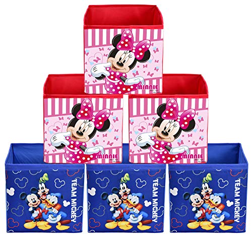 Image of Kuber Industries Disney Print Non Woven Fabric 6 Pieces Foldable Large Size Cloth Storage Box Toy, Books Wardrobe Organiser Cube with Handle (Royal Blue & Pink)