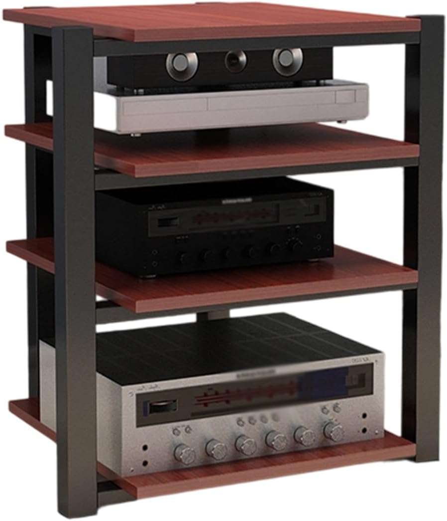 Audio-video Shelving Audio Rack Corner Entertainment Center Stereo Shelf Record Player Rack Component Storage And Collection Display For Home And Office(Teak color,70*55*90cm/27*21*35in)