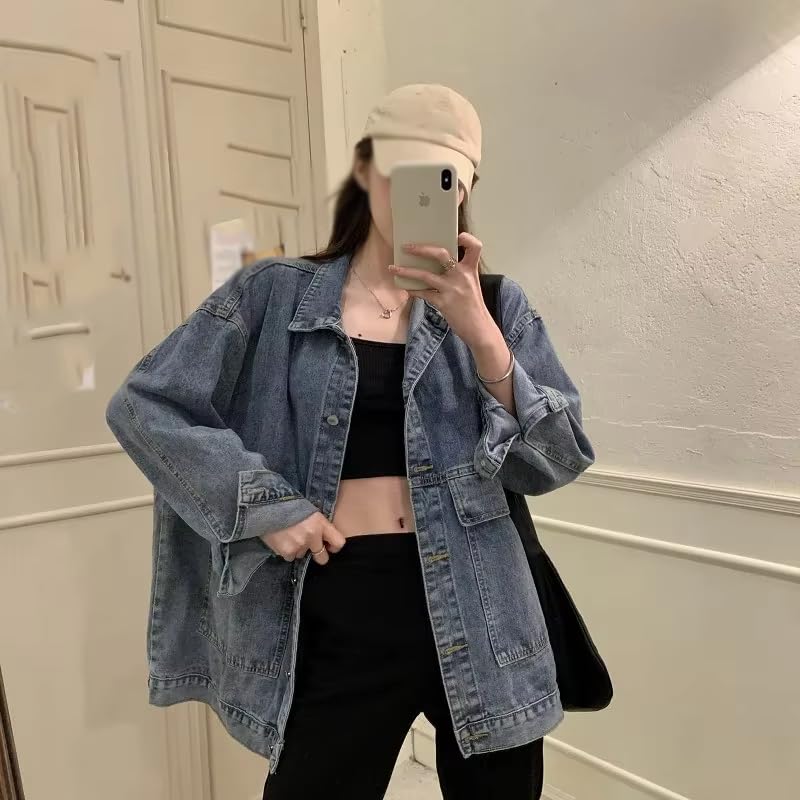 GUOYUXIAO Women's Coat Relaxed Fit Long Sleeve Student Style Denim Jacket For Women-Light Blue0083