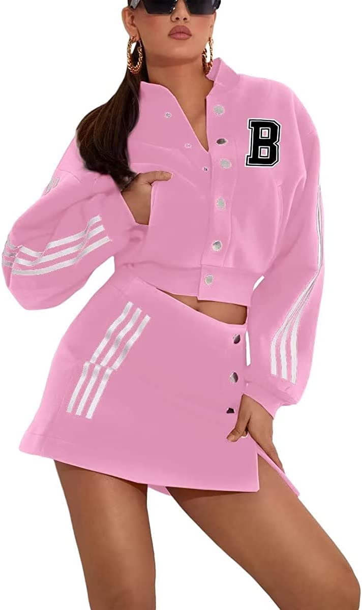 Frauen 2-stück Baseball Schule uniform Kleid Sportswear Set Langarm Geschmack Baseball Jacke Seite Schlitz mini Rock mit Taschen Clubwear