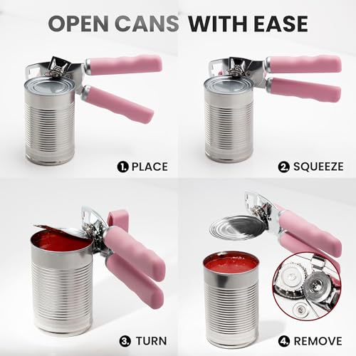 Image of Zulay Kitchen Manual Can Opener Heavy Duty Patented Stainless Steel, Pink