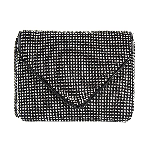 MEGAUK Pochette à paillettes en cristal pour femme avec chaîne amovible pour mariage, bal, banquet, fête de bal, 06258 noir, 20*3*16cm Cover