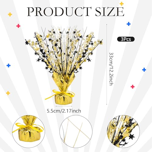 Image of Crowye 3 Pieces Metallic Foil Spray Centerpiece Birthday Table Decoration Star Burst Centerpieces Graduation Table Decor for Birthday 2026 Party Holiday(Black Gold)