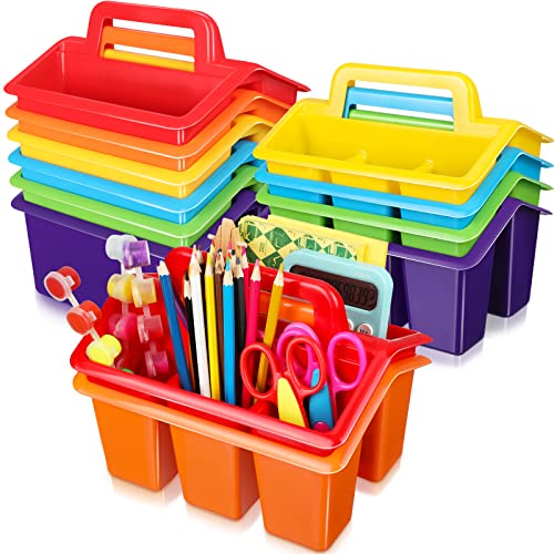 Image of WILLBOND 12 Pcs Classroom Storage Caddies Stackable Utility Caddies with 4 Compartment Plastic Caddy with Handle Portable Storage Bins Organizers for Kids Schools Art Craft Supplies(Colorful)