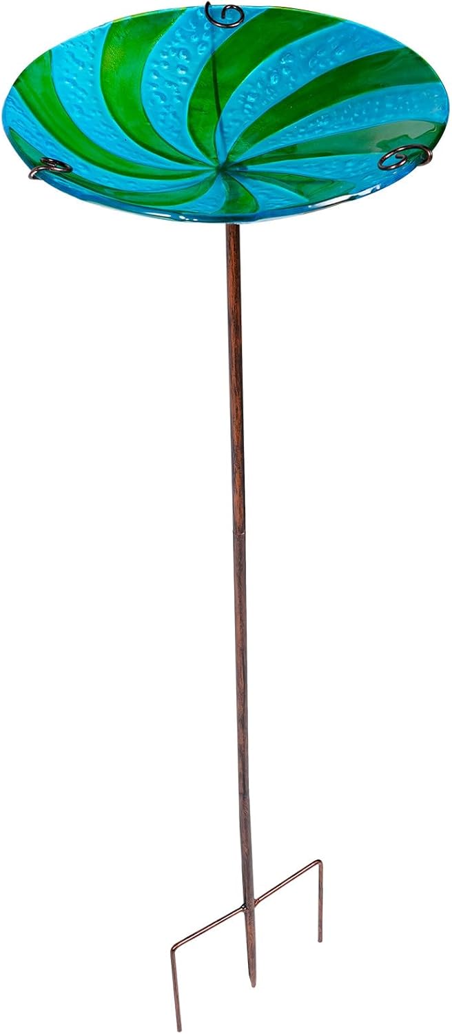 SUPVOX Decorative Iron Craft Bird Bath Bowl with Painted Glass Outdoor Garden Yard Bird Food Feeder and Water Feeder