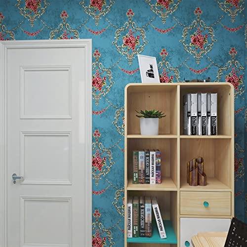 Image of Green Floral Peel and Stick Wallpaper Elegant Lillies Bedroom LIVINGROOM PVC SELF Adhesive Wallpaper 200 * 45CM-9SQFT (Turquoise Floral)