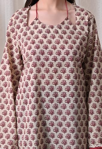Image of MEERA FAB Women Cotton Printed A-Line Tunic Top with Square Neck | Floral Printed Halter Strap Detail & Bell Sleeves | Short Kurti for Women