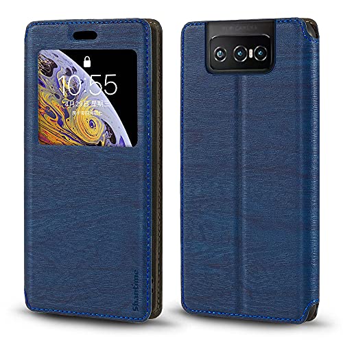 Asus Zenfone 8 Mini ZS590KS Case, Wood Grain Leather Case with Card Holder and Window, Magnetic Flip Cover for Asus Zenfone 8 Mini ZS590KS