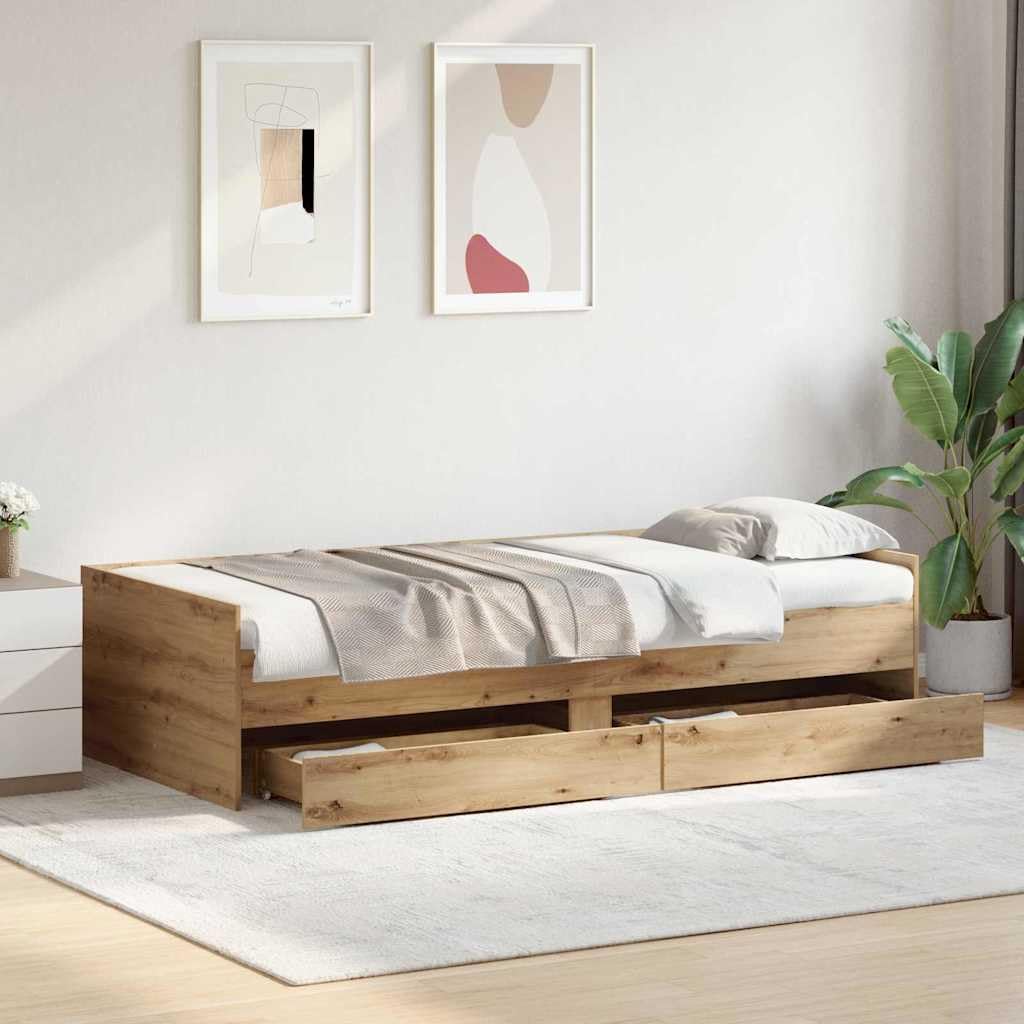Brokky Estructura de Cama con cajones Cama Individual Juvenil Marco de Cama de Madera Estructura de Cama Somier-Roble artisan-90 x 200 cm