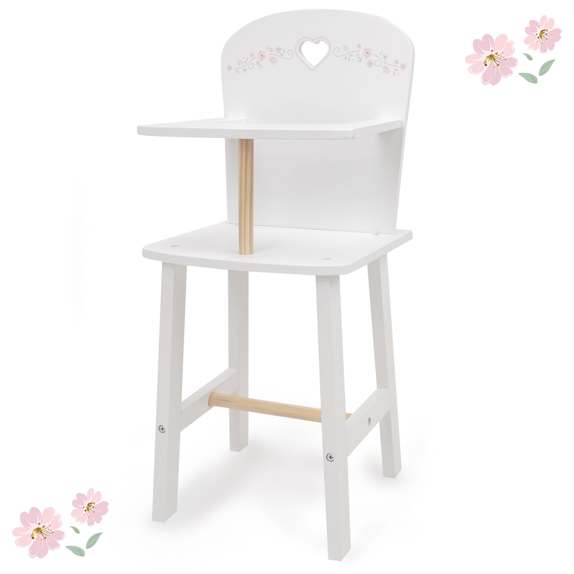 509 Crew: Little Flora - Seggiolone per bambole in legno - Fiore-Bianco-Rosa, Stazione di alimentazione, Bambole e animali di peluche, giocattolo finto gioco, bambino 3+