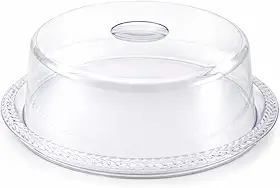 Porta Bolo com Tampa de Acrílico Transparente e Base Trançada Decorada – Boleira Redonda Multiuso para Café da Manhã, Festa e Sobremesas | Tamanho Grande