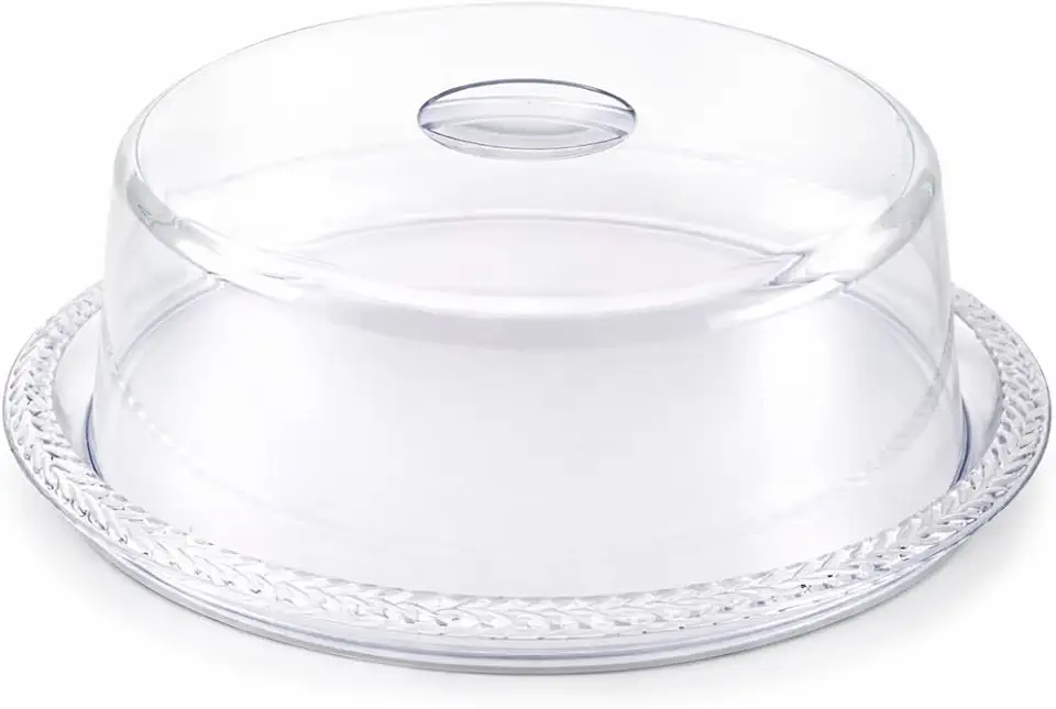 Porta Bolo com Tampa de Acrílico Transparente e Base Trançada Decorada – Boleira Redonda Multiuso para Café da Manhã, Festa e Sobremesas | Tamanho Grande