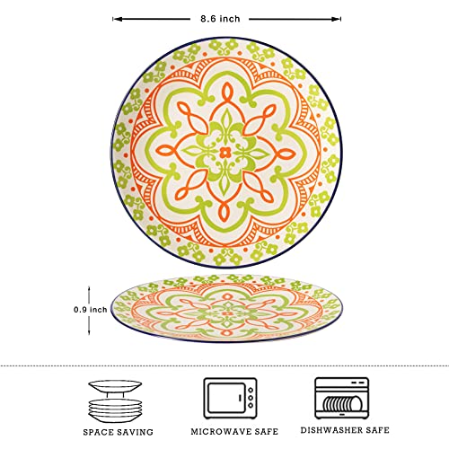 Lehaha Ceramic Dessert Plates Set Of 6-8.5 Inch Porcelain Round Small Dinner Plates Set, Serving Plates For Salad, Pizza, Colorful Lunch Plates, Microwave Safe, Vibrant Colors #TOP3
