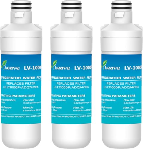 Leave LT1000PC ADQ747935 MDJ64844601 Water Filter, Reduce chlorine, bad taste and odor, Replacement for LG® LT1000P®, ADQ74793501, ADQ74793502, Kenmore 46-9980, Pack of 3