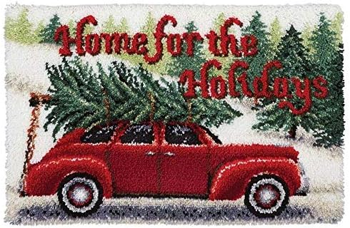 DIY Latch Hook Kits Yarn Kits Rug Pattern Arts and Crafts Crochet Needlework (Christmas Car：25x16in/62X40CM)