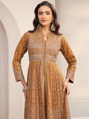 Image of Libas Art Embroidered Georgette Anarkali Kurta With Palazzos and Dupatta | ethnic wear | bridal suit | occasion wear