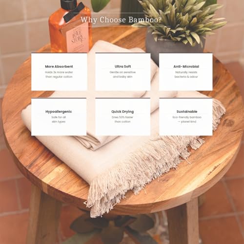 Image of 100% Bamboo Large Bath Towel | Buttery Soft, Ultra-Absorbent, Lightweight, Anti-Microbial, Hypoallergenic, Quick Dry | Suitable for Daily use, Travel, Gym, Swimming (Beige)
