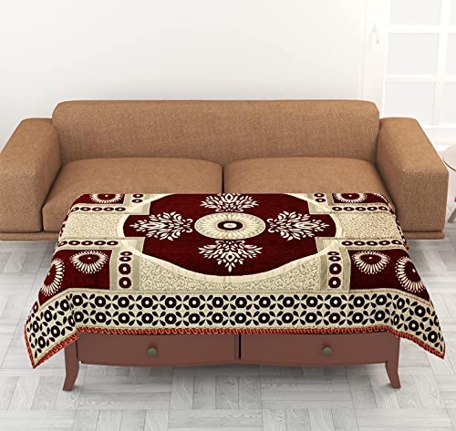 Image of Sawna Homes 5 Seater Sofa Cover Set - 3 + 1+1 Chennile Heavy Velvet Fabric Sofa Cover Back 5 Seater With 6 Pcs Arms Sofa Cover And Centre Table Cover, Coffee Mehroon