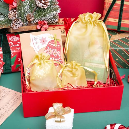 Image of QIANF 20 Pcs Gold Small Organza Bags 6X9 inch for Wedding Favors with Drawstring, Mini Mesh Gift Bags Jewelry Pouch for Candy Bridal Shower Party Favor Baby Shower Christmas