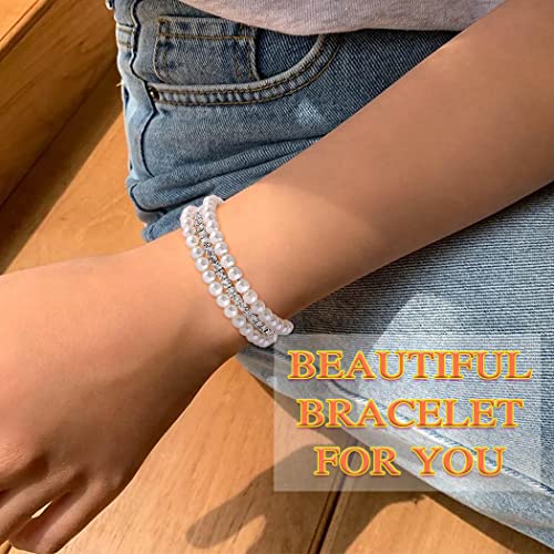 Masiter Layered Pearl Bracelet Stretch Glitter Rhinestone Bracelets Tennis Chain Wedding Costume Jewelry For Women And Girls (Style1) #TOP6