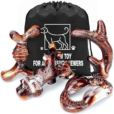 TonyEst Dog Toys, 4-Pack Indestructible Dog Chew Toys for Aggressive Chewers, Nylon Durable Dog Toys for Medium Large Dogs Breed, Bacon Flavored Tough Dog Bones Chew Toys for Super Chewer Cover