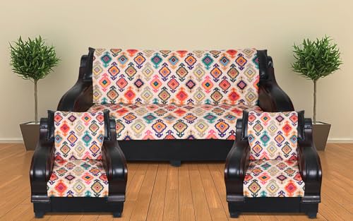 Image of 5 Seater Sofa Cover | Universal Non-Slip Fully Covered Protector for 3+1+1 Sofa Set | Durable Slipcover for Living Room Ethnic Vibrance (Multicolor Delight)