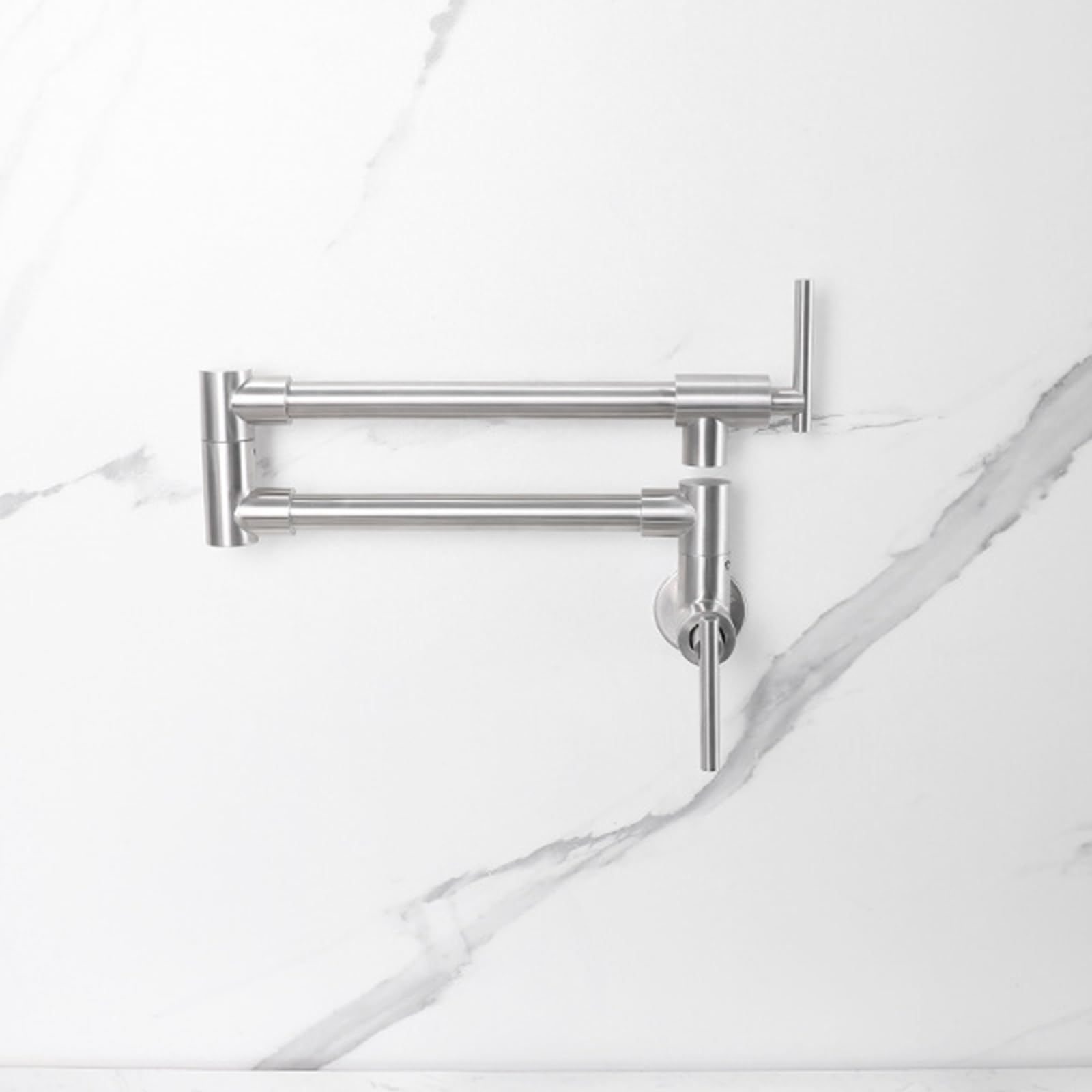 Faucet Rubinetto a Muro di Cucina Retrattile, a Doppia Maniglia Fredda e Colore Spazzolato