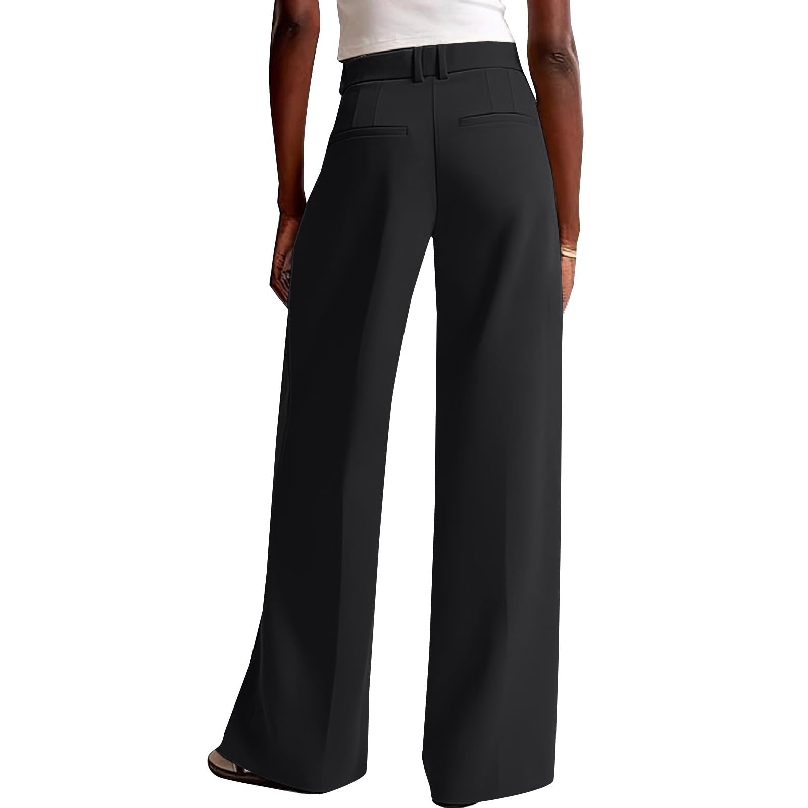 Pantaloni in tessuto da donna, a vita alta, palazzo, elasticizzati, con
