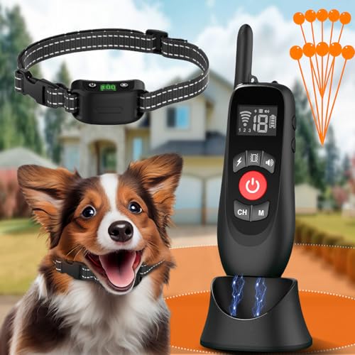 Wireless Dog Fence System, 2 in 1 Electric Fence for Dogs Smart Magnetic Charging Base, Outdoor Portable Dog Perimeter Collar Fence, Waterproof 100% Safe Suitable for Large Medium Small Dogs