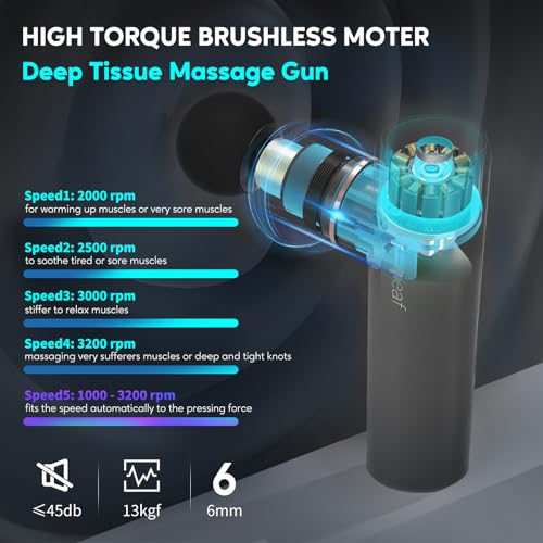 arboleaf mini Massagepistole Massage gun bis zu 3200U/min, handliche Massagepistole 0,47kg mit druckadaptive stufe & 4 Silikon-Massageköpfen, leise Muskelpistole mit Tasche Muscle Gun USB-C(grün) 2