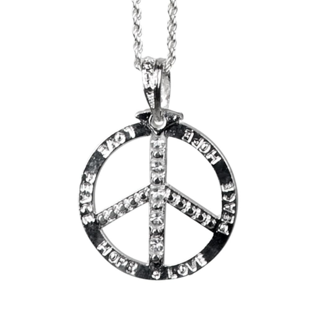 Boland 00632 - Naszyjnik Peace, srebrny z kamieniami ozdobnymi, modna biżuteria, Flower-Power, łańcuszek, akcesoria, kostium, karnawał, impreza tematyczna