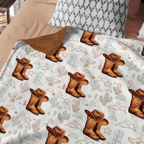 Image of Western Baby Blanket, Cowboy Minky Blankets for Boys Girls, Nursery Room Decor, Soft Warm Lightweight Nursery Bed Blanket for Newborn Toddlers Son Daughter (01)