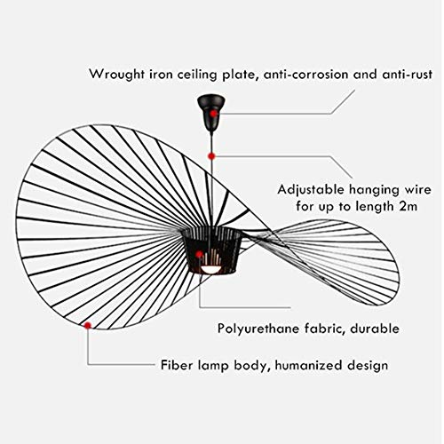 Vintage Pendant Lights Suspension Living Room LED Vertigo Hanging Lamp (Light Height Adjustable) Fiberglass/Polyurethane Hat Lights E27 Chandelier for Restaurant Shade Black 100CM by KALRTO - Image 3