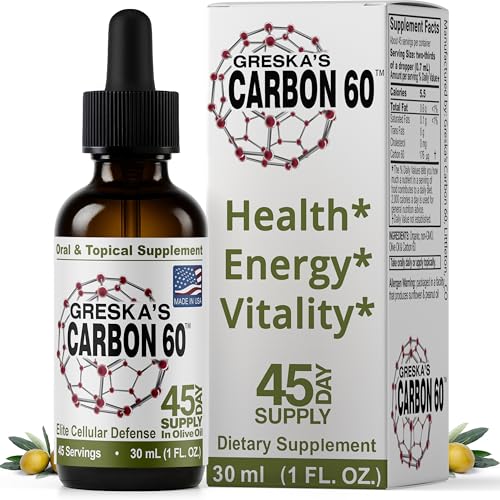 Greskas C60 in Organic Olive Oil - 45 Day Supply - Solvent-Free Carbon 60 Antioxidant Formula for Cellular Support Vitality Focus & Overall Wellness (1oz)