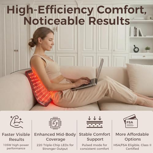 Image of BestQool Red Light Therapy for Body, FSA-HSA Triple Chips 660nm 850nm Red Near Infrared Light with Timer, Large Pads Belt Wearable Wrap, Infrared Light Therapy for Knee Back Waist Elbow. 43W