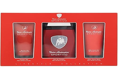 Lamborghini Sportivo by Tonino Lamborghini - Set de regalo – 4.2 oz Eau De Toilette Spray + 3.4 oz Gel de ducha + 3.4 oz Bálsamo para después del