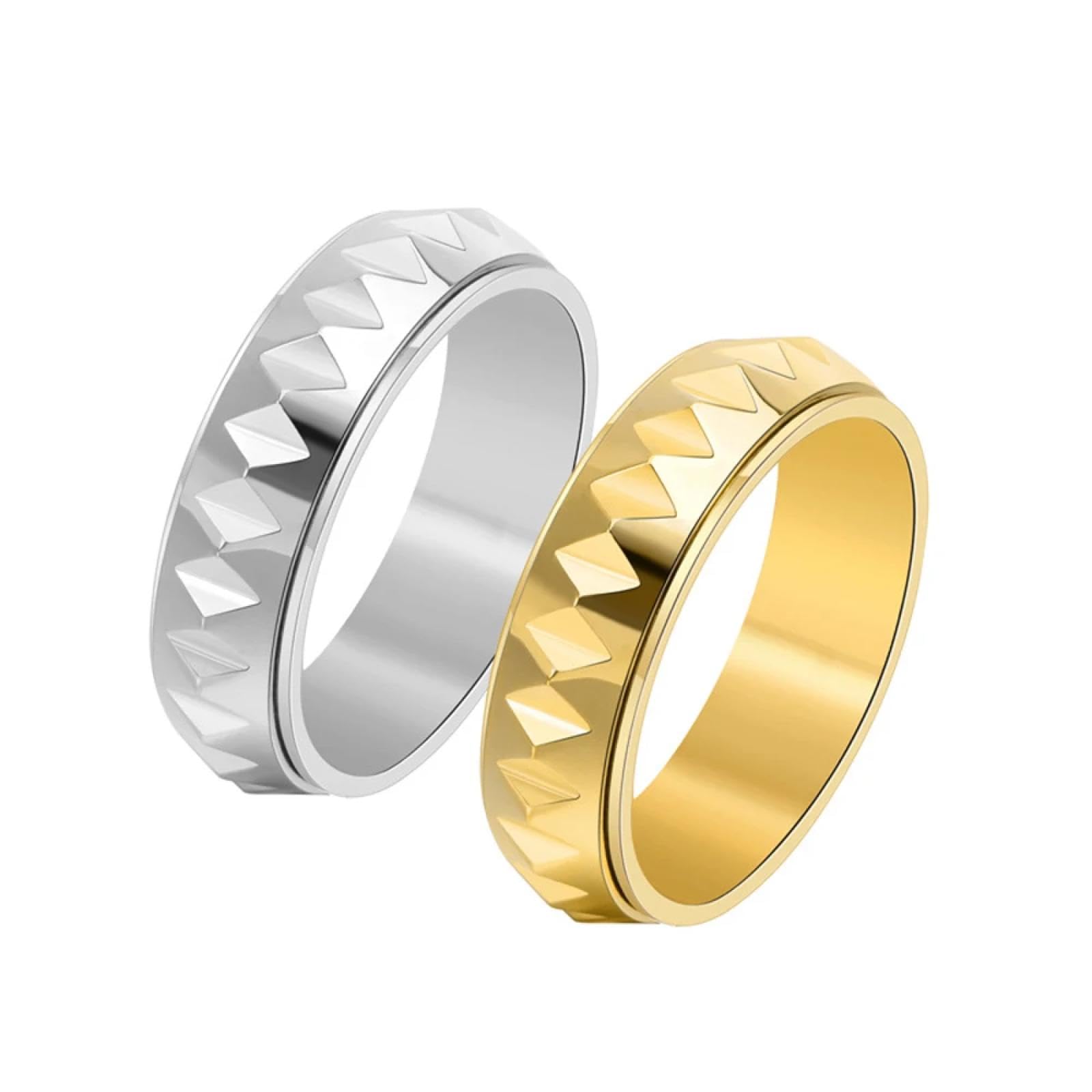 Ring Ringe Damen Bijouterie Herren Men'S Rotating Ring Geometric Faceted Triangle Design Hypoallergenic Adjustable Band For Single Daily Wear