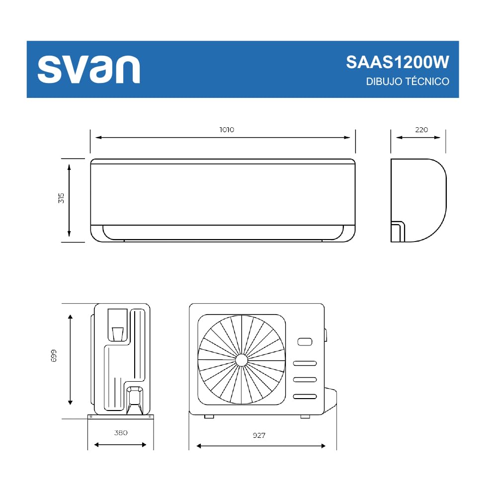 Svan Aire Acondicionado Split, 24000 BTU SAAS2400W. Bomba de Calor, Mando a Distancia, Temporizador, Clasificación Energética A++