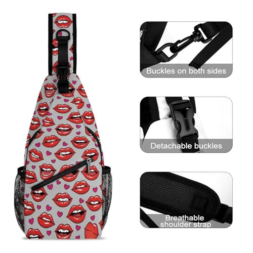 Mochila cruzada urbana ajustable ligera roja con diseño divertido miniatura 3