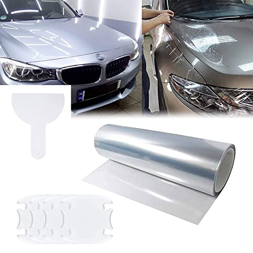 POKIENE Film pour Voitures, Motos, Vélos 3M x 30CM avec 4Pcs Film de Portière,Film de Protection de Peinture, Rouleaux de Film de Protection, Raclette Inclus, pour Anti-Rayure Anti-Poussière Cover