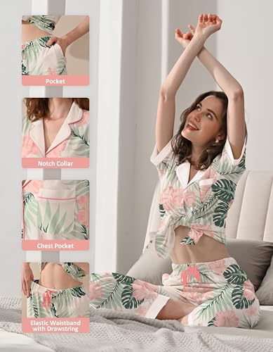 Image of NAP BOUND 100% Cotton Women Pajama Sets Button Down Short Sleeve Sleepwear Soft Pjs 2 Piece Lounge Set with Pocket XS-XXL