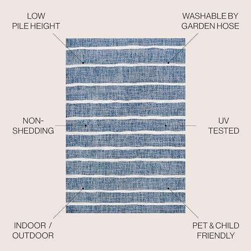 Image of JONATHAN Y Berber Stripe Indoor Outdoor Area Rug 5X8 Blue /Ivory, Colonia for Backyard, Patio, Porch, Easy-Cleaning, High Traffic, Pet-Friendly, Non-Shedding (SMB125C-5)