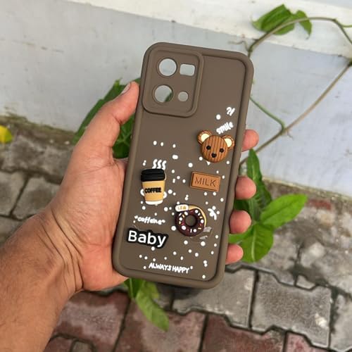 Image of Outlouders Back Cover for Oppo F21 Pro 4G | 3D Cartoon Bear Cute Fun Silicone Full Body Protection Bumper Case (Brown)