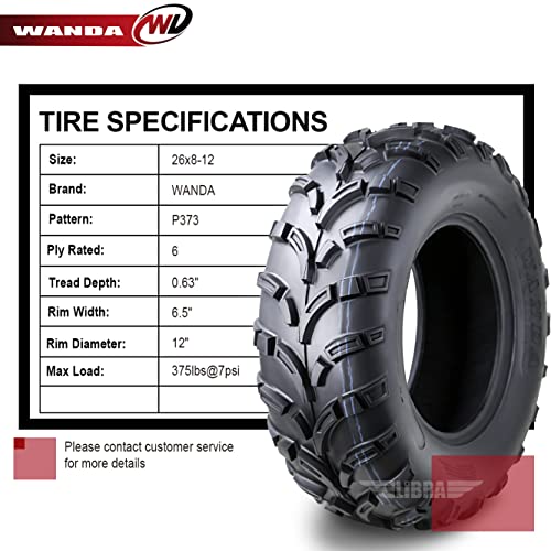 Image of WANDA Set of 2 ATV /UTV Tires 26x8-12 /6PR P373-10257...
